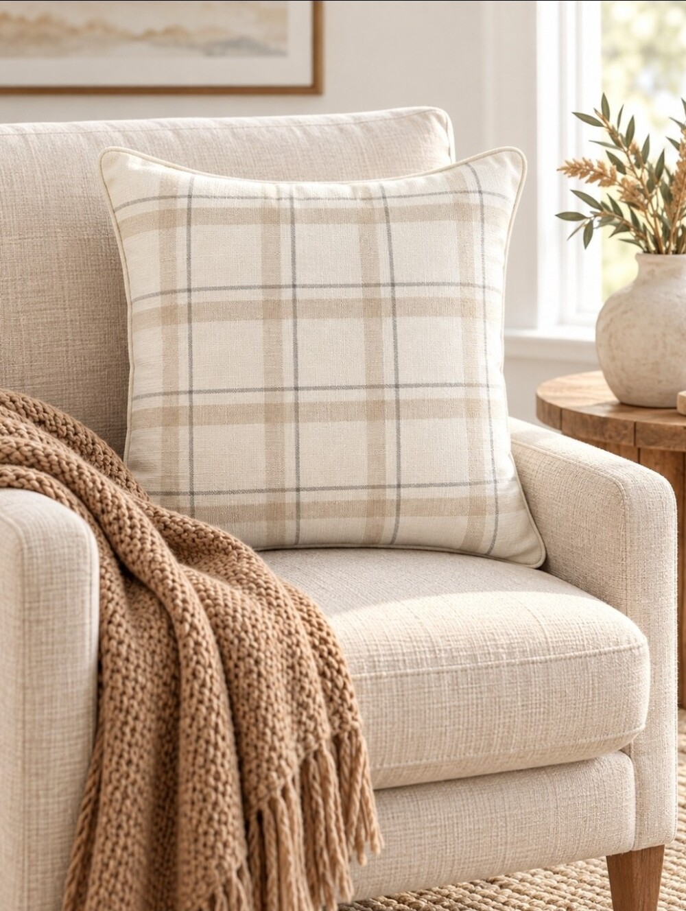 Threshold Reversible Plaid Stripe Pillow Cover 18x18 Neutral Discontinued